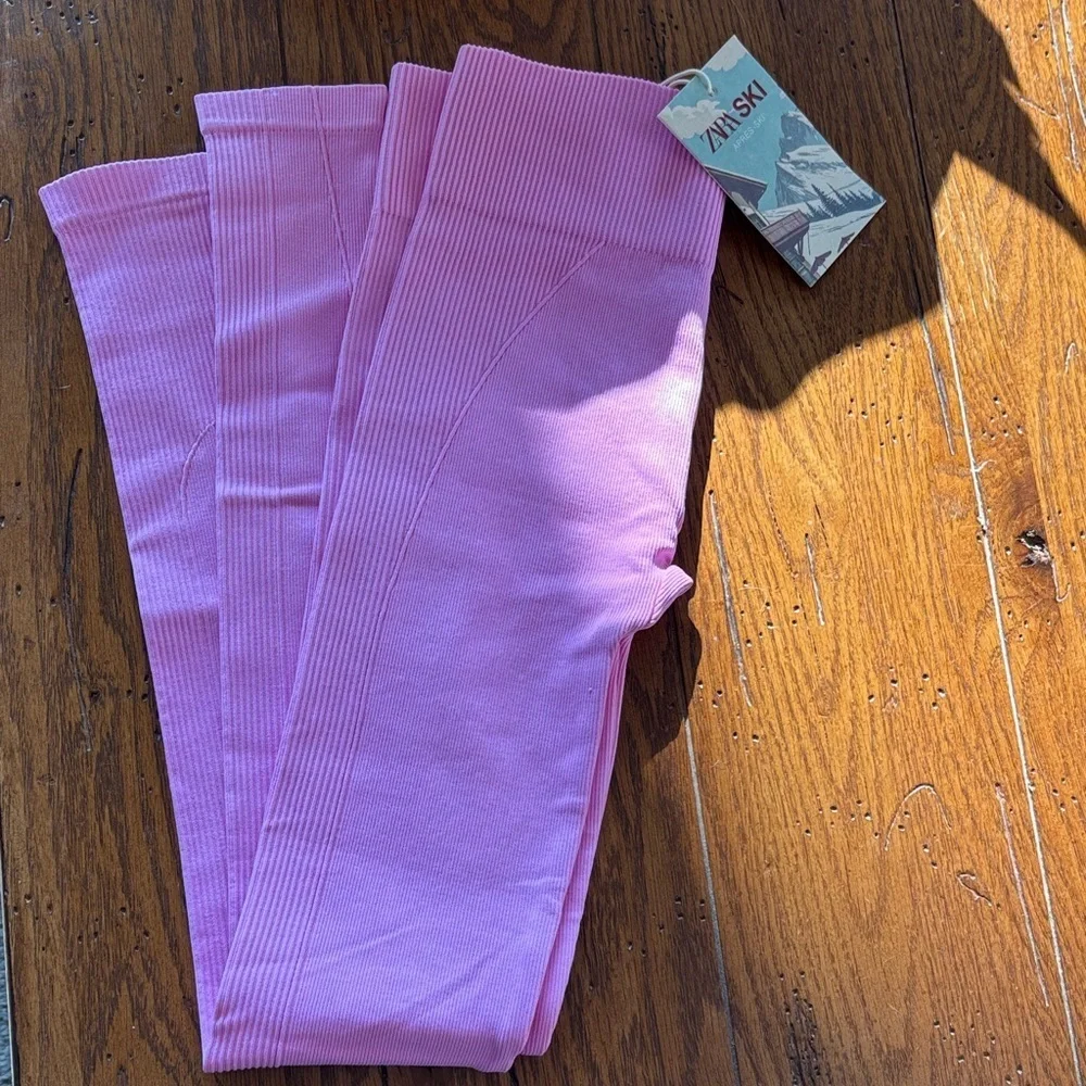 Zara Ski Collection Seamless Leggings NWT Girls Pink Ribbed Size 12 - 14 Large